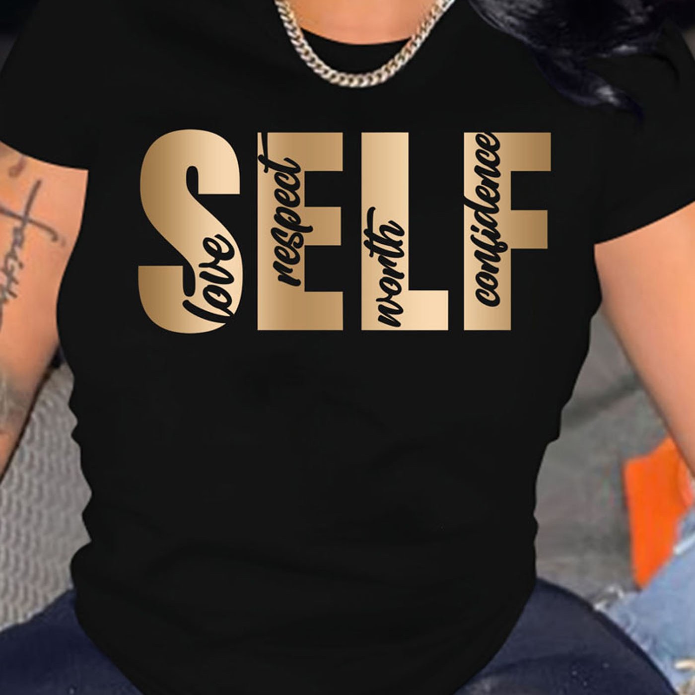 T-shirt donna Valstrend con stampa lettere, manica corta, collo rotondo, abbigliamento casual per primavera ed estate