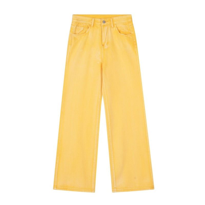 Jeans donna autunno Valstrend shop, pantaloni colorati retrò, larghi, casual, a gamba dritta e snellente, stile rilassato.