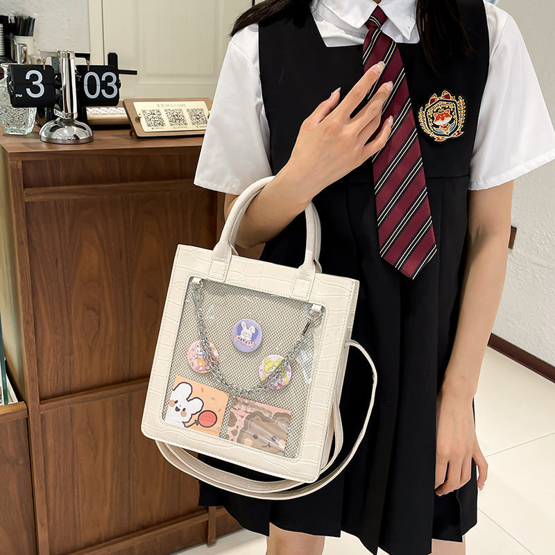 Borsa a tracolla grande trasparente quadrata, stile studentessa, Valstrend, con ampio scomparto e design elegante.