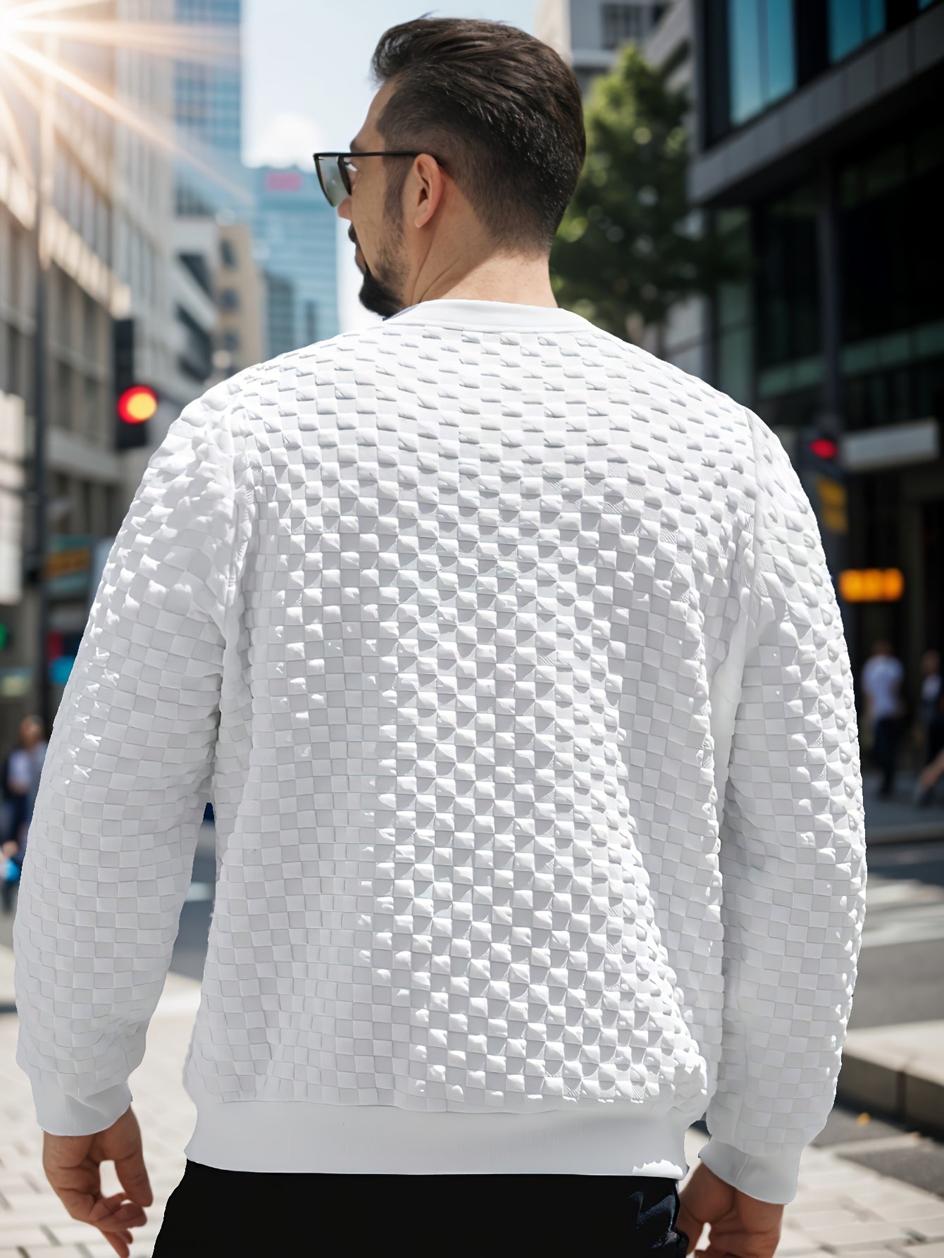 Felpa da uomo Valstrend, maglia a quadri con superficie rigata, maniche lunghe, stile casual per primavera e autunno.