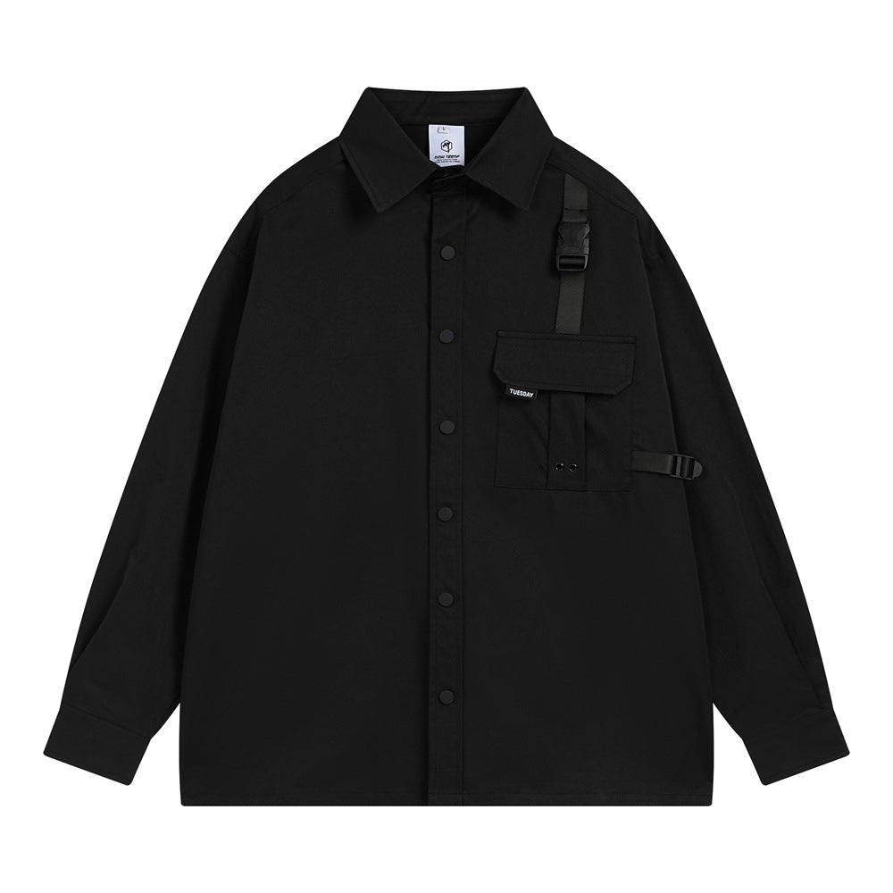 Goth Loose Long-sleeved Shirt Men's Ribbon Pocket Lapels Top