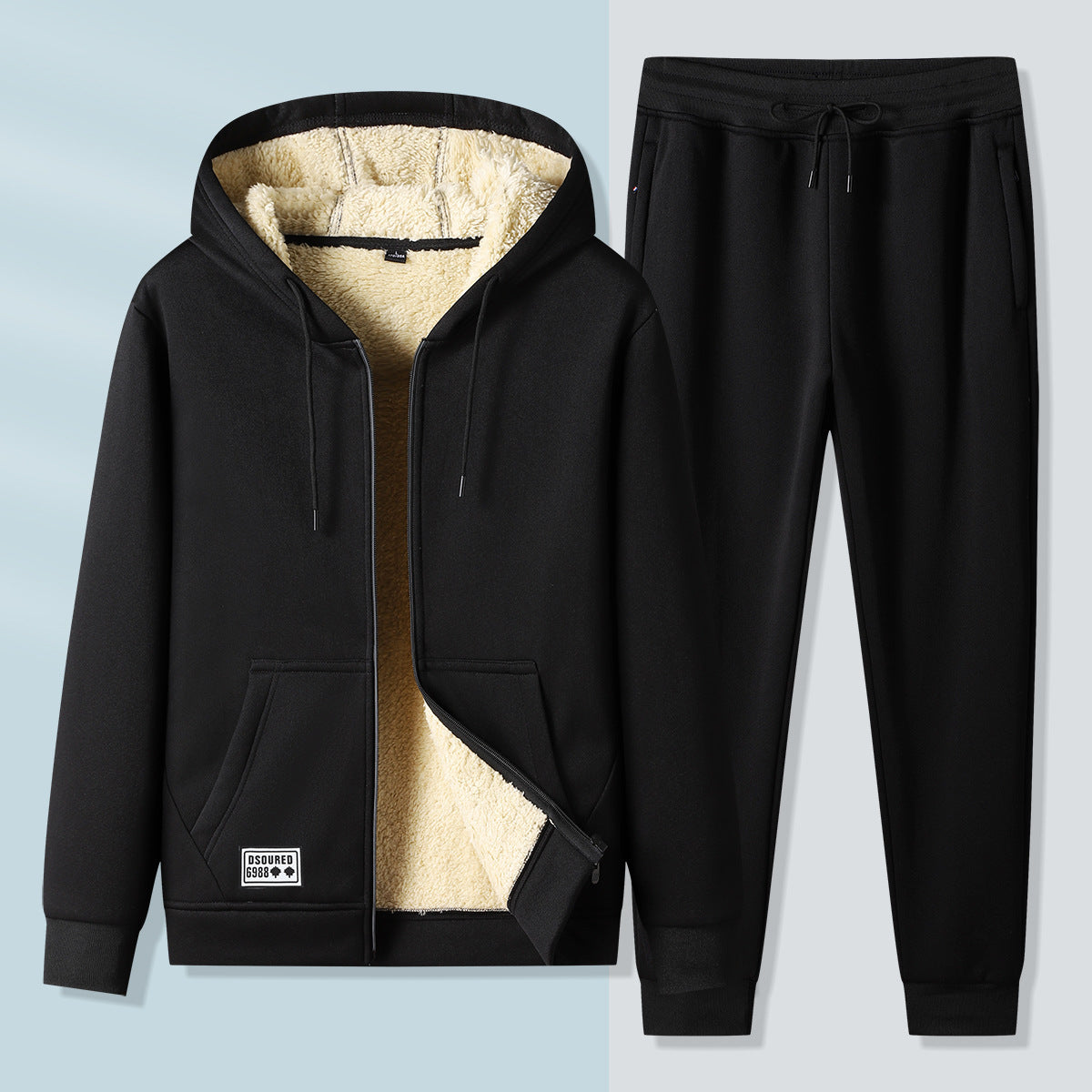 Giacca sportiva casual con zip e cappuccio, in lana di agnello, per adulti di mezza età, marca Valstrend.