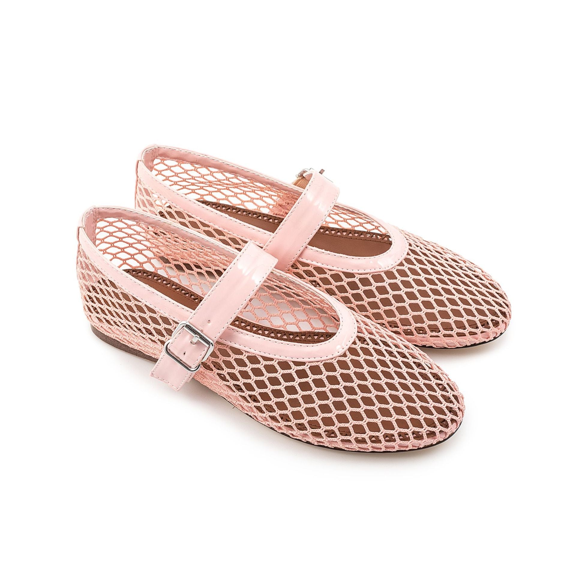 Sandali ballet flats Valstrend con tomaia in mesh, cinturino alla caviglia e suola piatta, stile Mary Jane elegante e comodo.