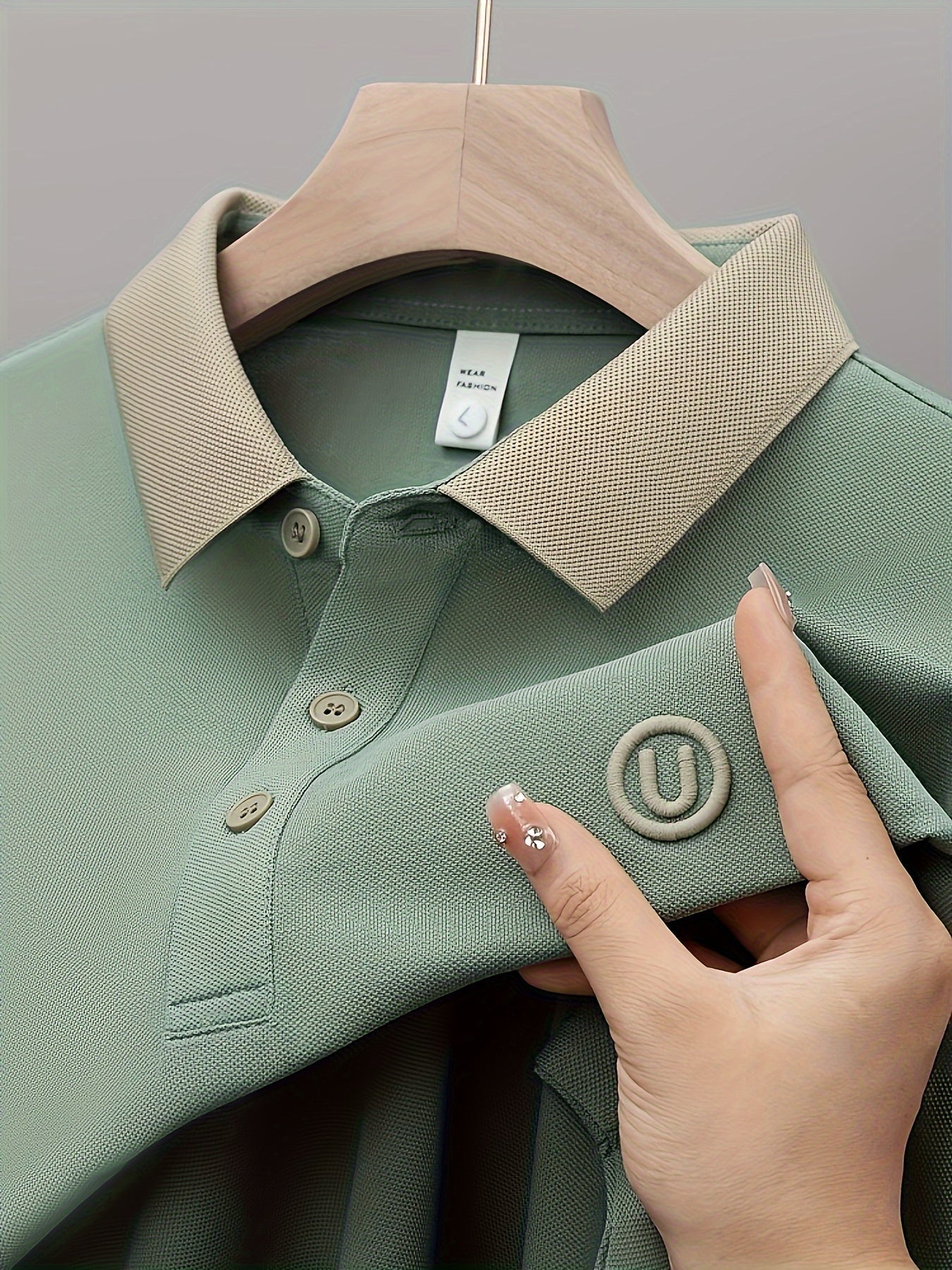 Camicia da golf da uomo Valstrend con ricamo, maniche corte, tessuto elasticizzato, stile casual estivo per outdoor.