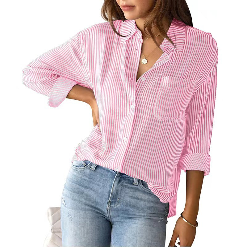 Cardigan casual donna a righe Valstrend, top loose con maniche lunghe e stile rilassato, ideale per un look comodo e alla moda