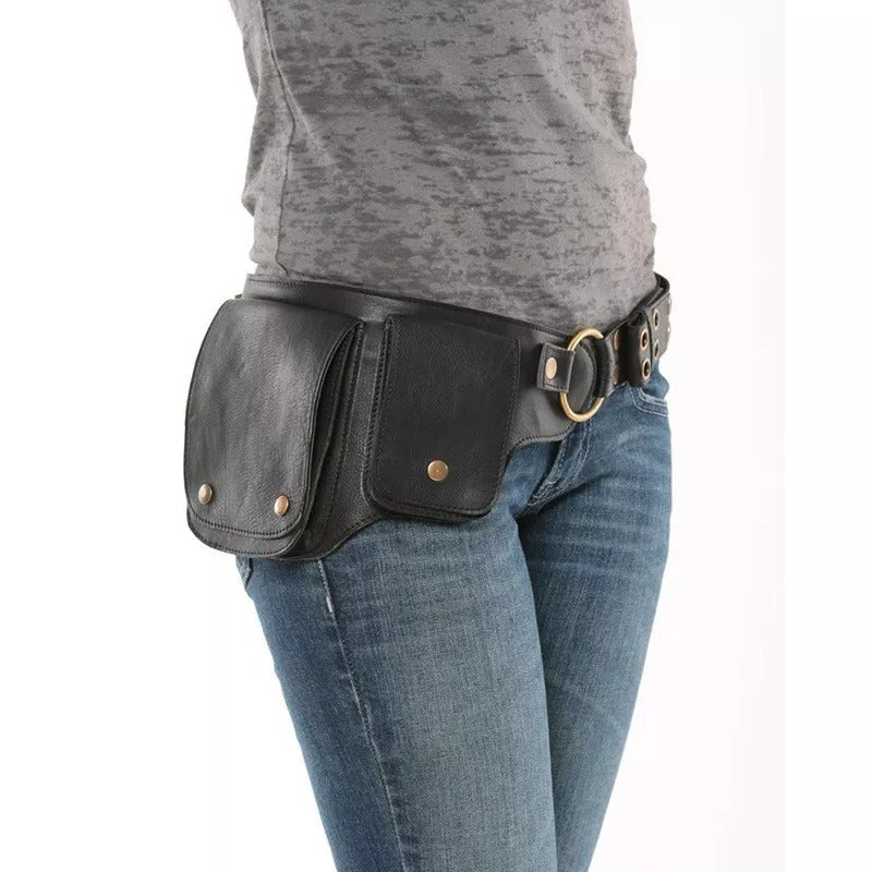 Borsa in vita stile medievale rinascimentale punk locomotiva, marca Valstrend, con dettagli in pelle e fibbie per cosplay.