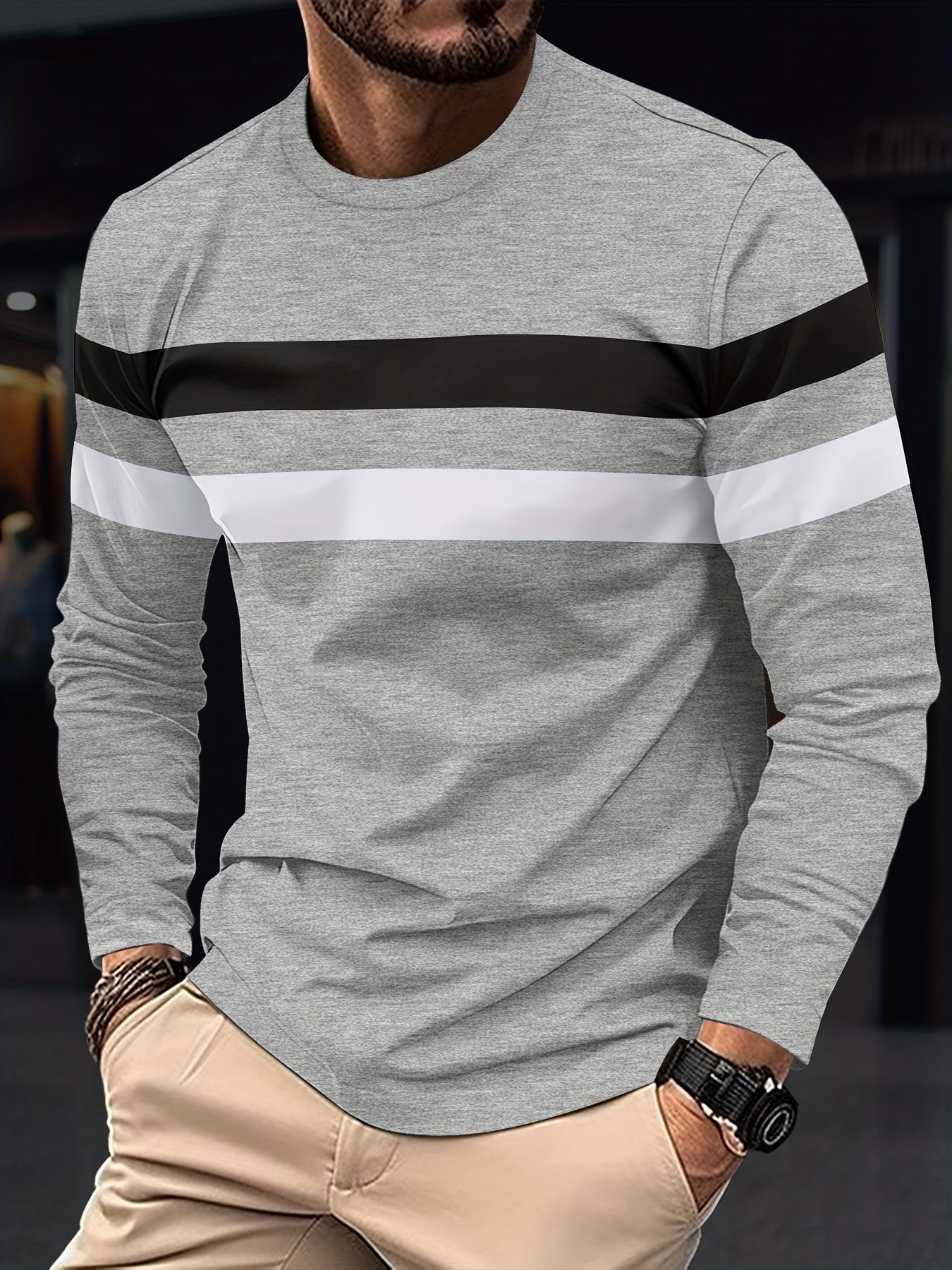 Felpa da uomo Valstrend con righe color blocking, maniche lunghe e stile casual, ideale come regalo.