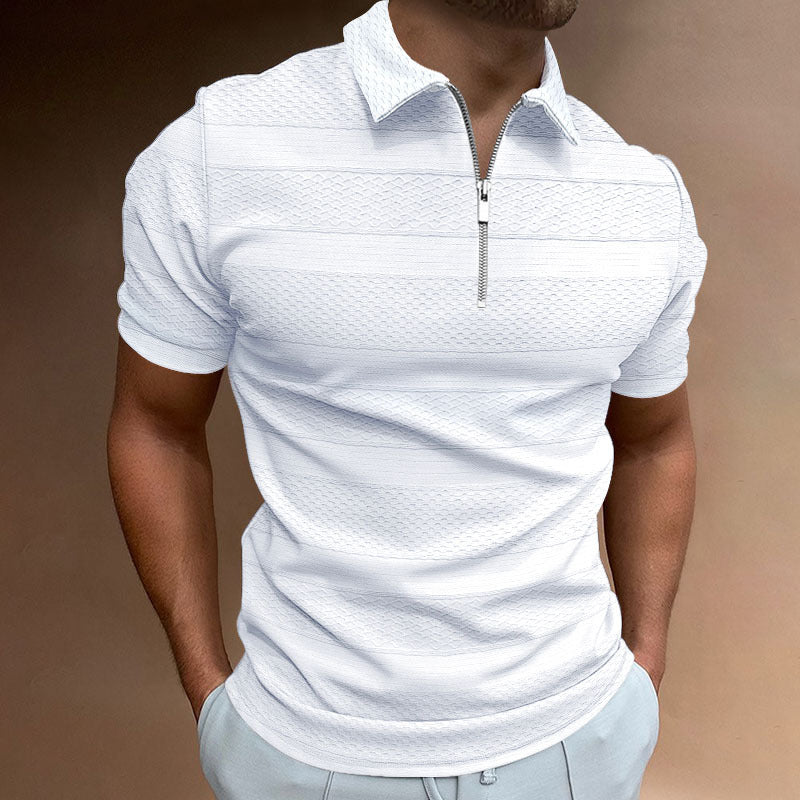 Camicia estiva da uomo Valstrend, maniche corte, colore solido, colletto a revers, tessuto jacquard casual.