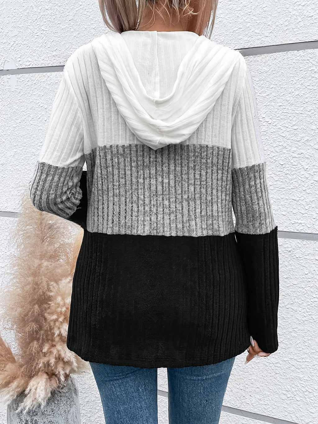 Color Block Half Zipper Drawstring Hoodie, Casual Long Sleeve Hooded Sweatshirt For Spring & Fall, Women's Clothing