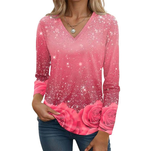 Top casual da donna Valstrend, maglietta a maniche lunghe con scollo a V, stile alla moda e comodo.