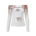 Women's Fashion Letter Vintage Print Slim T-shirt Top
