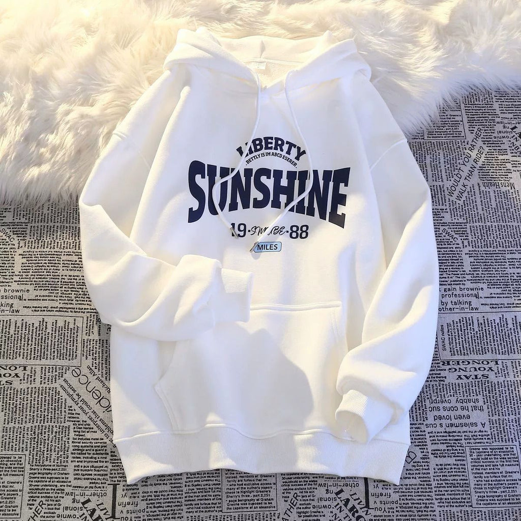 Retro Alphabet Printed Hoodie Fleece Padded Coat