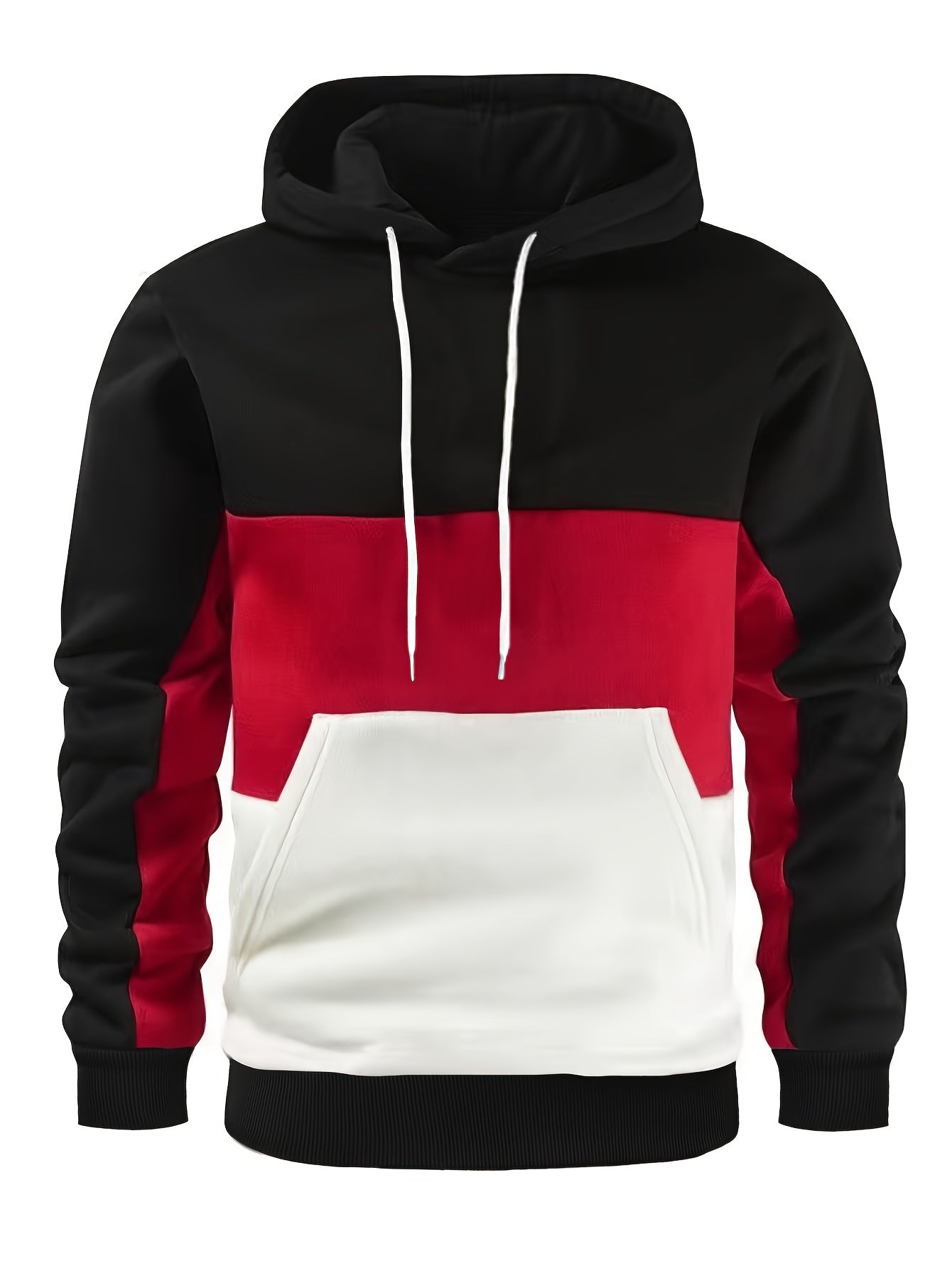 Men's Casual Color Block Hoodie - Thick, Warm Pullover with Kangaroo Pocket for Fall/Winter, Machine Washable