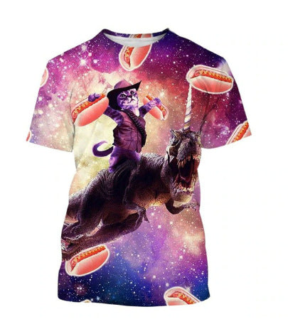 T-shirt da uomo Valstrend con divertente motivo di gatto 3D e stampa animale, design allegro e colorato.