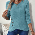 Maglia donna Valstrend a manica lunga con scollo rotondo, tessuto elastico color solido, ideale per autunno e inverno.