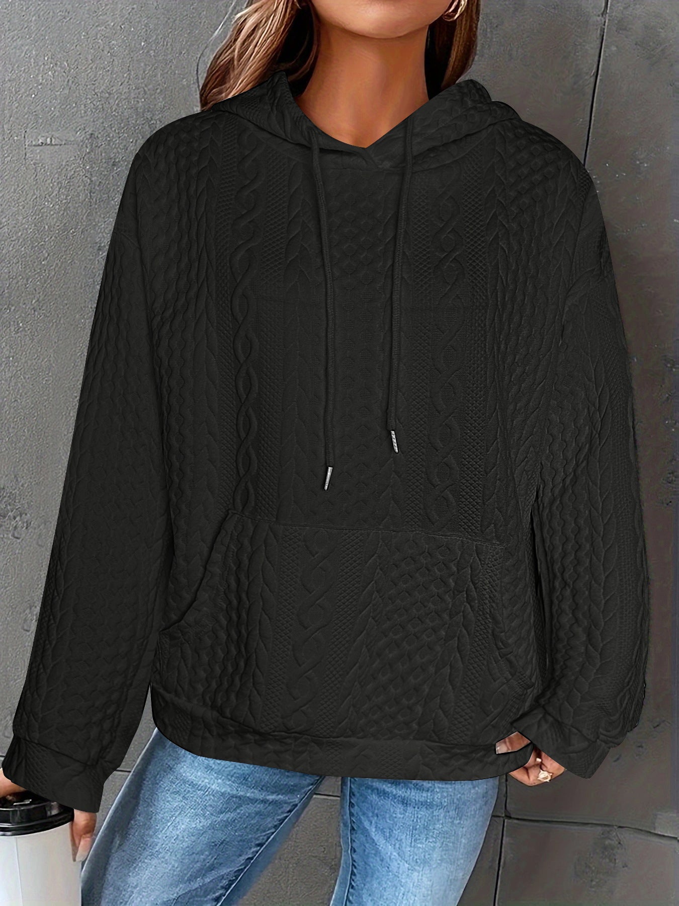 Maglione da donna valstrend, maglia a maniche lunghe con tasche, tessuto jacquard casual e alla moda, ideale per look autunnali.