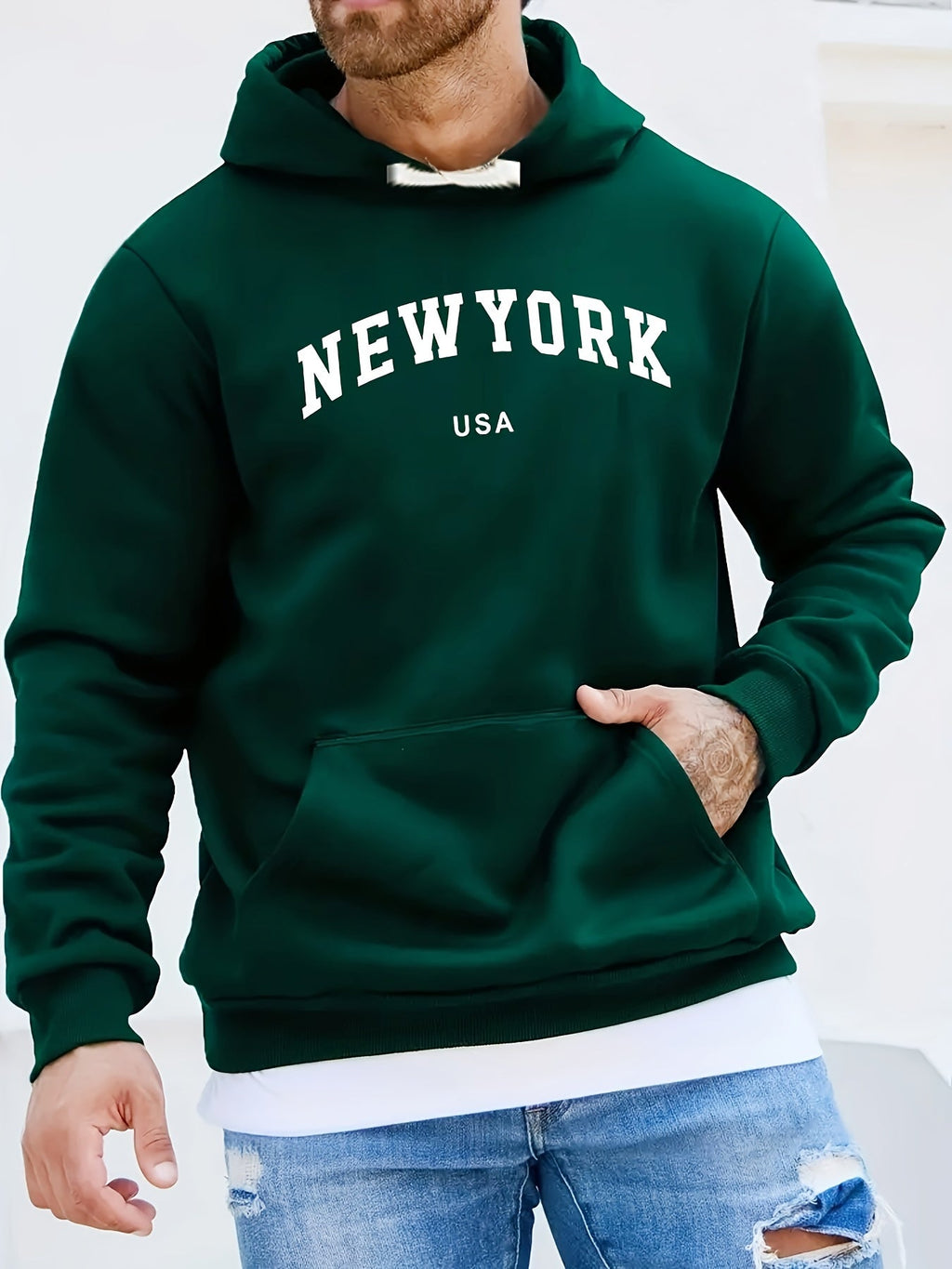 Felpa con cappuccio kangaroo pocket Valstrend, maglione casual a maniche lunghe, ideale per autunno e inverno, vista frontale.