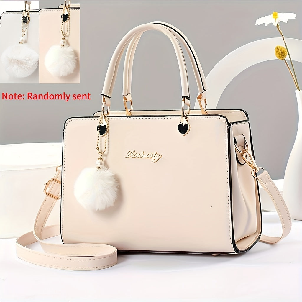 Faux Leather Tote Bag for Women - Large Capacity, Simple Style, Versatile Solid Color Handbag, Zipper Closure, Polyester Lined, Dry Clean, Elegant Design