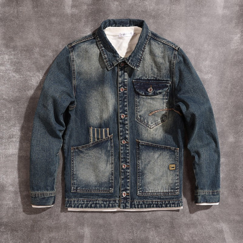American Retro Embroidered Denim Coat Men's Jacket