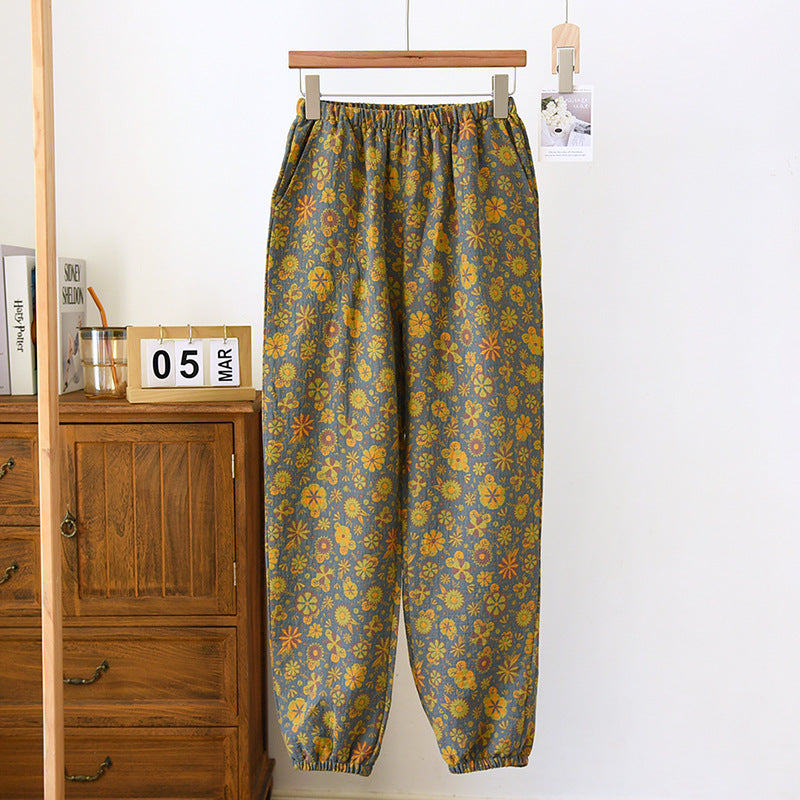 Pantaloni donna vintage Valstrend in cotone con coulisse, tessuto tinta unita, stile alla moda e comodo.