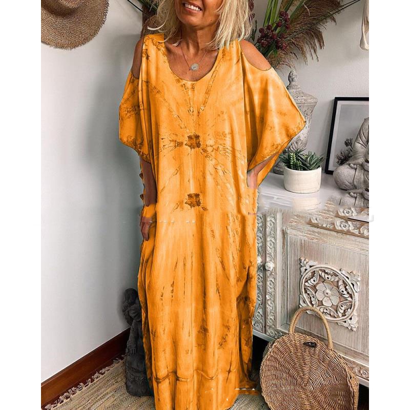 Tie-dye Printed Off-shoulder Loose Long Dress