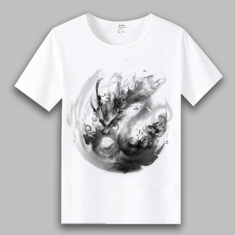 T-shirt da uomo Valstrend con stampa paesaggio in stile cinese con inchiostro, design artistico e dettagli tradizionali.
