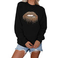 Maglione donna a maniche lunghe con stampa leopardata e labbra, in stile Valstrend Shop, morbido e alla moda.