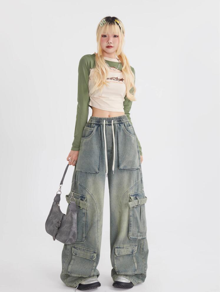 Jeans donna in stile americano retrò, vestibilità larga, in denim blu con dettagli classici, marca Valstrend shop