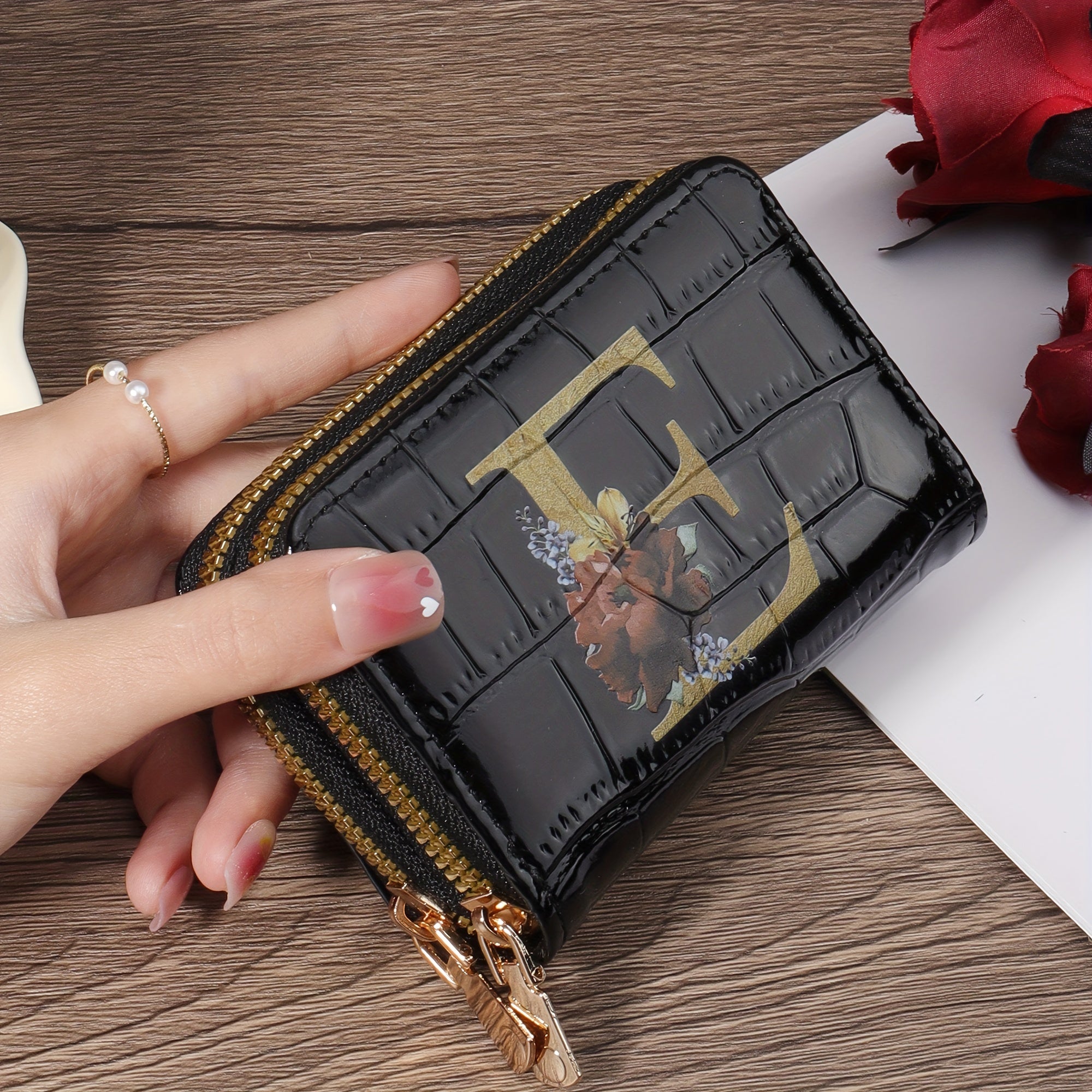 Portafoglio portacarte Valstrend con motivo floreale, piccolo, con chiusura a zip, ideale per uomini e donne.