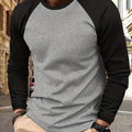 Maglietta sportiva a maniche lunghe per uomo Valstrend, colorblock, girocollo, adatta a primavera e autunno, stile casual e sportivo