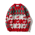 Long Sleeve Rhombus Plaid Deer Knitted Sweater