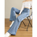 Jeans donna a vita alta Valstrend, leggermente svasati, stile artistico americano, tessuto denim blu chiaro.