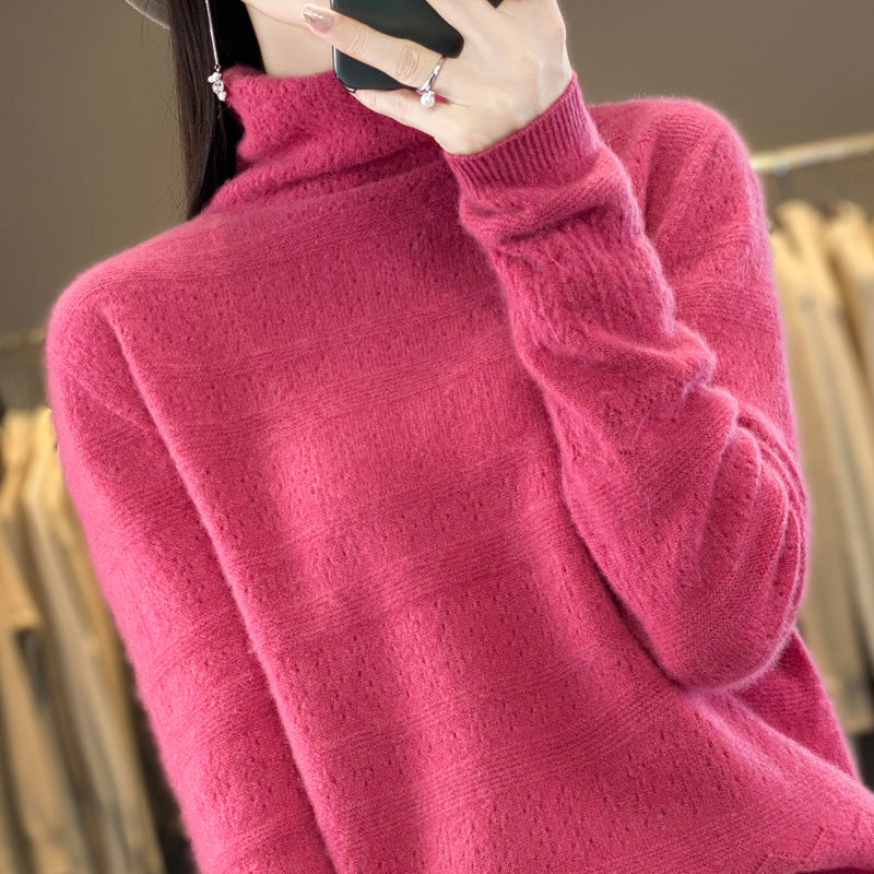 Maglione femminile Valstrend in lana a collo alto con fronte frontale, vestibilità pronta e stile elegante, tessuto caldo e morbido