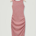 Crew Neck Ribbed Ruched Tank Dress, Casual Sleeveless Slim Tank Dress For Spring & Summer, Women's Clothing