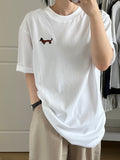 T-shirt casual in cotone con stampa di cane bassotto in stile rilassato, marca Valstrend Shop, manica corta e vestibilità comoda