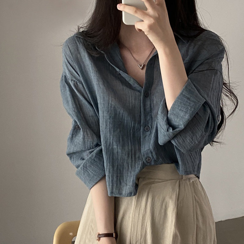 Women's Fashionable Wrinkled Long-sleeved Shirt