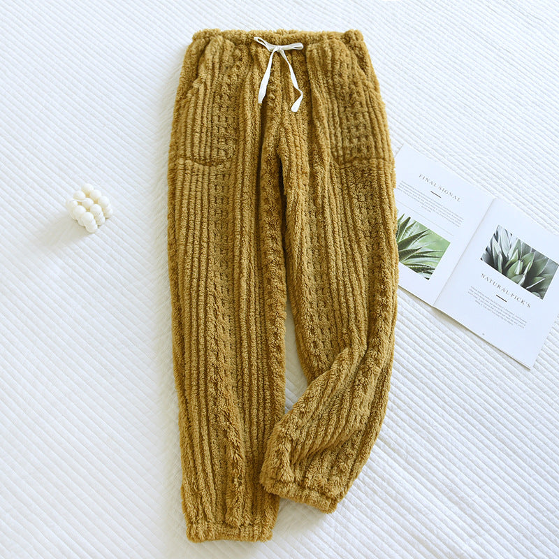 Men's Flannel Thickened Outer Wear Warm Plush Home Pants
