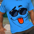 T-shirt casual da uomo Valstrend con stampa 3D di faccia sorridente, maniche corte, collo rotondo in tessuto poliestere.