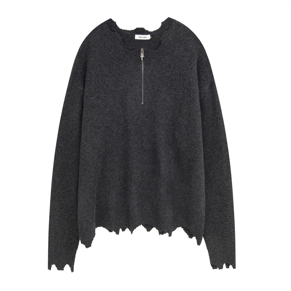 Maglione Valstrend shop a collo rotondo e mezza zip, colore solido e stile casual, visibile in primo piano.