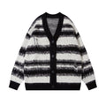 Maglione lungo stile europeo e americano con motivo a righe sfumate e scollo a V, di marca Valstrend.