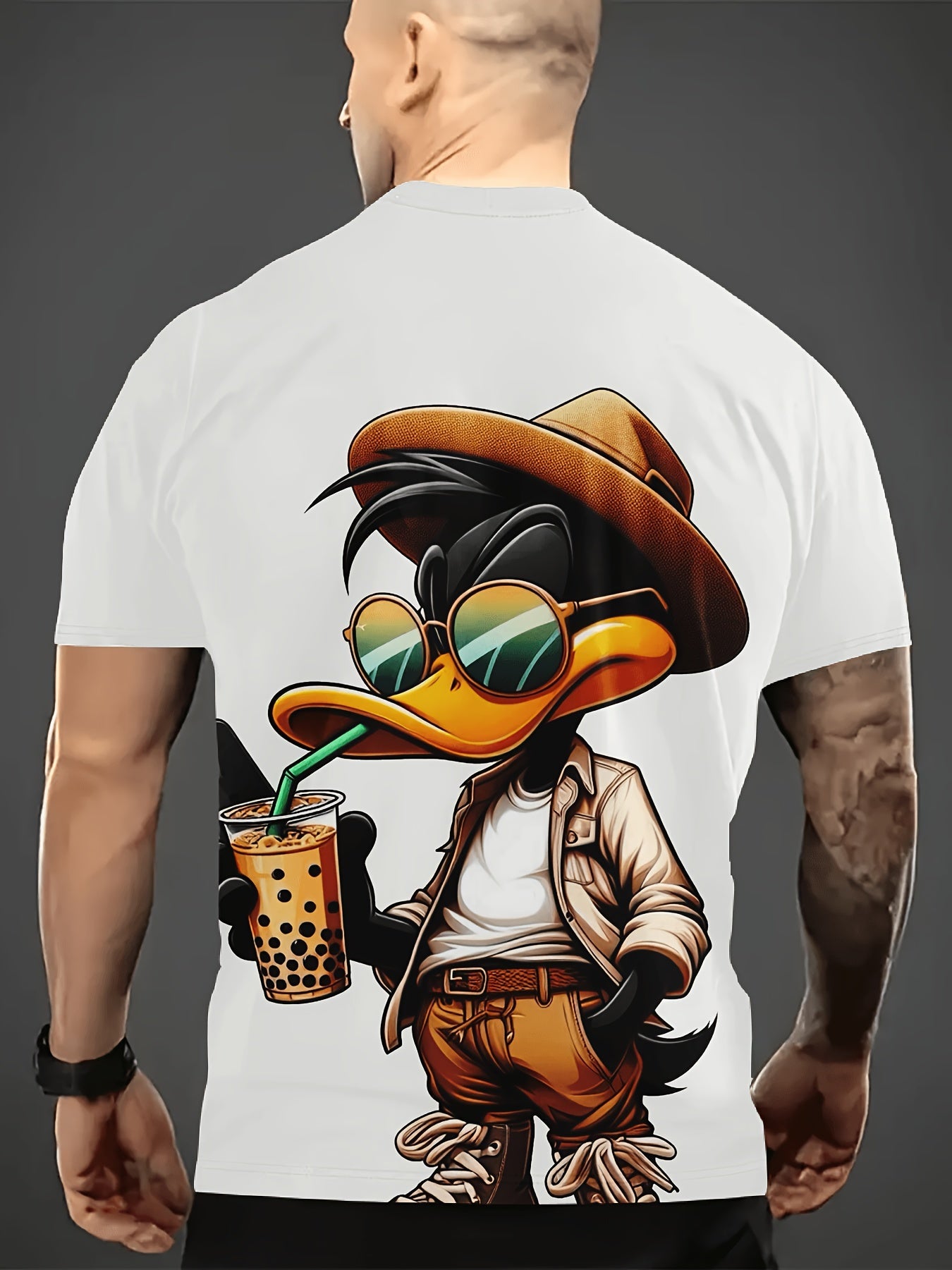 Maglietta da uomo Valstrend con stampa 3D di personaggio cartone animato, maniche corte, tessuto elasticizzato e stile casual estivo.