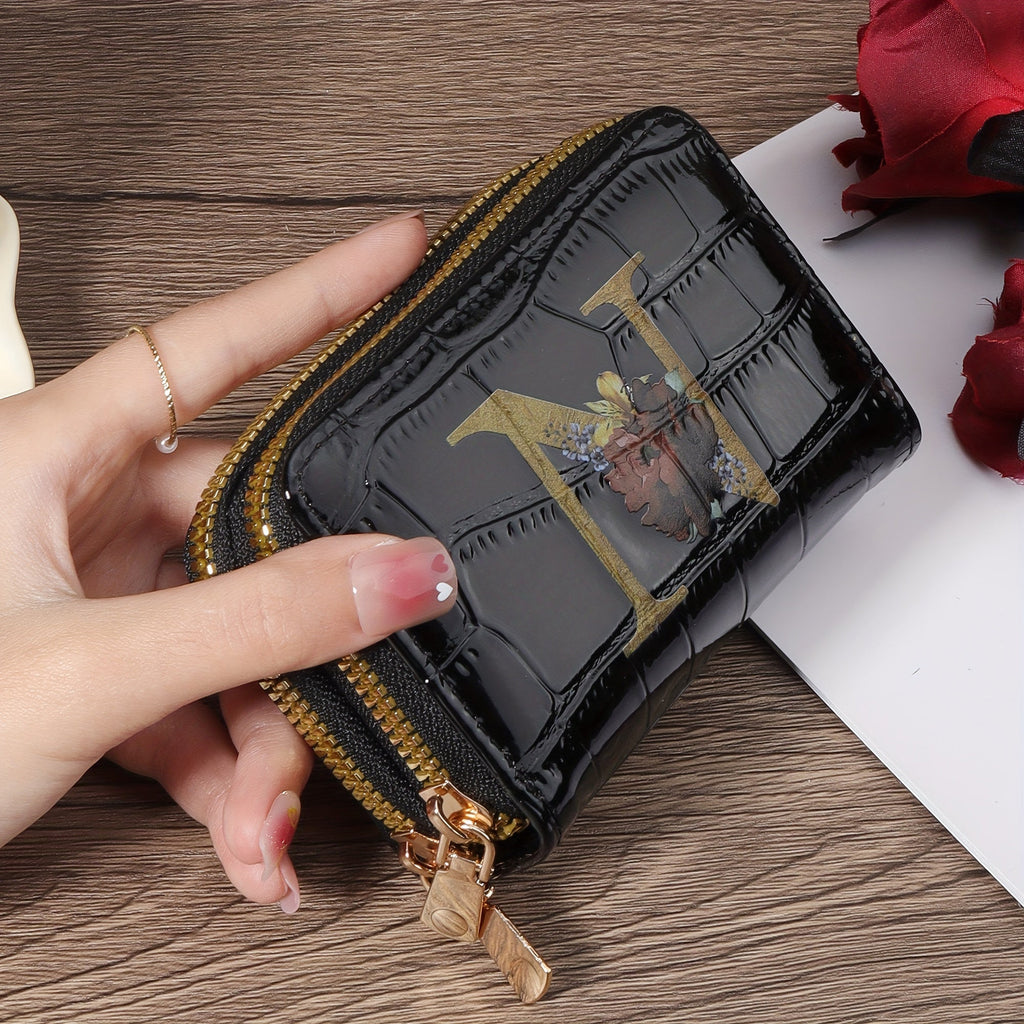 Portafoglio portacarte Valstrend con motivo floreale, piccolo portamonete a fisarmonica con zip, per donna o uomo.