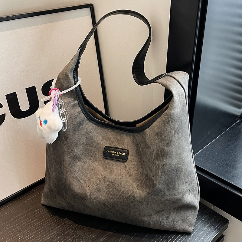 Borsa tote in tela e jeans Valstrend, autunno-inverno, stile college, tracolla e sottobraccio, perfetta per studenti e uso quotidiano.