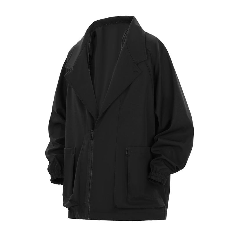 Maglietta polo casual da uomo Valstrend, top largo con colletto a zip e stile rilassato, vista frontale.
