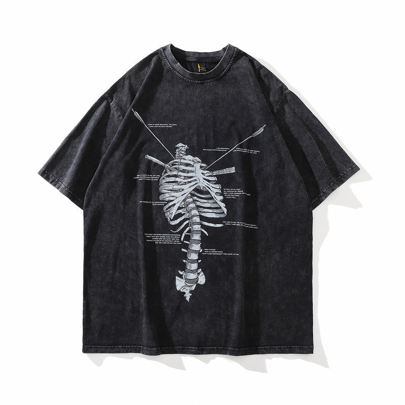 T-shirt uomo Valstrend con stampa scheletro, vestibilità larga e tessuto morbido, design casual e moderno.