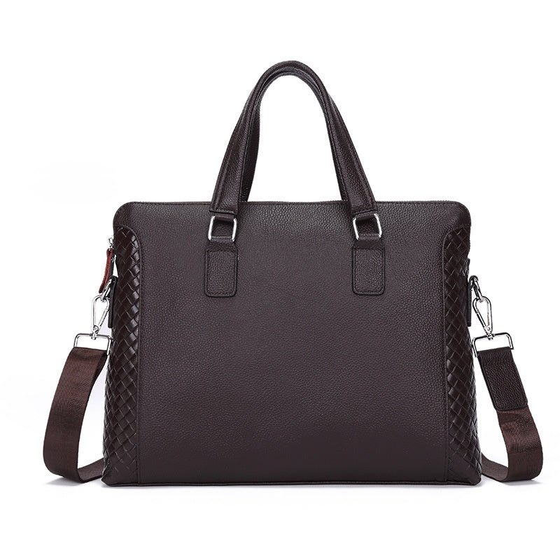Cartella da uomo in vera pelle Valstrend, borsa da lavoro orizzontale in cuoio per laptop da 14 pollici, elegante e resistente.