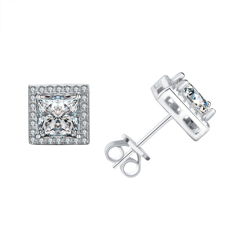 Orecchini in argento sterling S925 con forma di moissanite, eleganti e lucidi, per un look raffinato e sofisticato