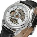 Orologio meccanico automatico a design traforato Valstrend, quadrante aperto con movimento visibile e cinturino in pelle nero