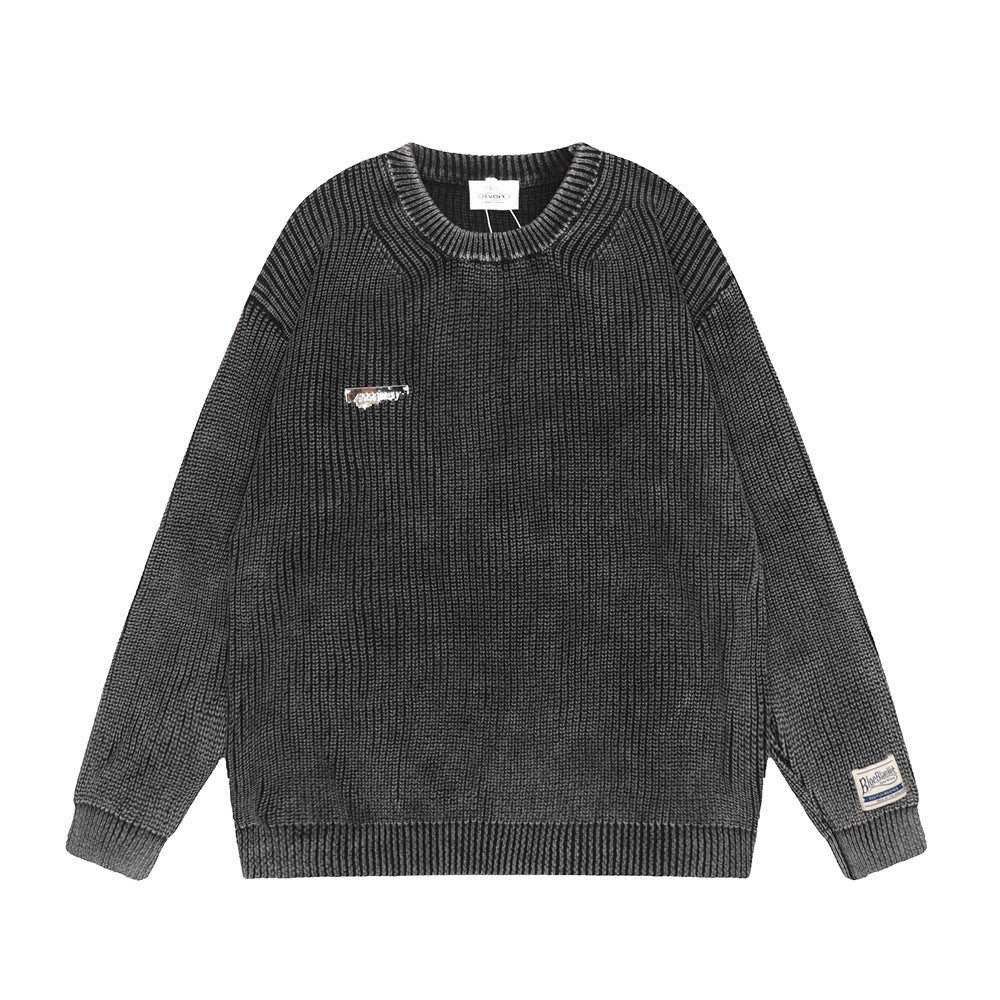 Maglione uomo con collo rotondo, effetto usurato e sbiadito, marca Valstrend, tessuto morbido e stile casual.