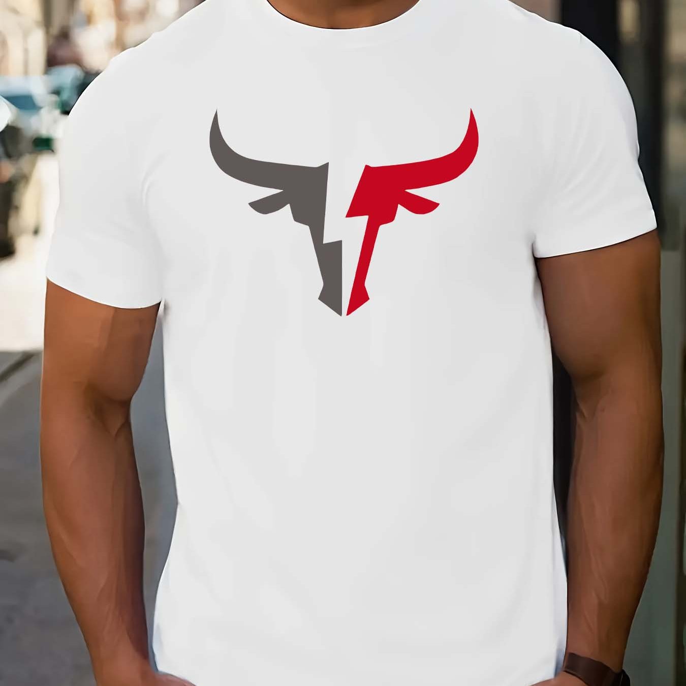 T-shirt casual da uomo Valstrend con maniche corte, stampa lettera, tessuto tricot, collo rotondo e vestibilità regolare.
